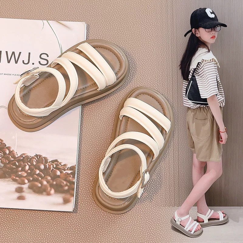 Girls Shoes Children Princess Roman Sandals 2025 New Summer Sports Girls Soft Bottom Beach Shoes