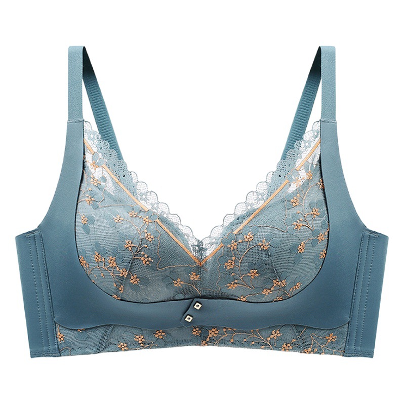 Green Grass Bra Small Chest Large Gather-up Anti-sagging Lace Adjustable Energy Stone Underwear for Women