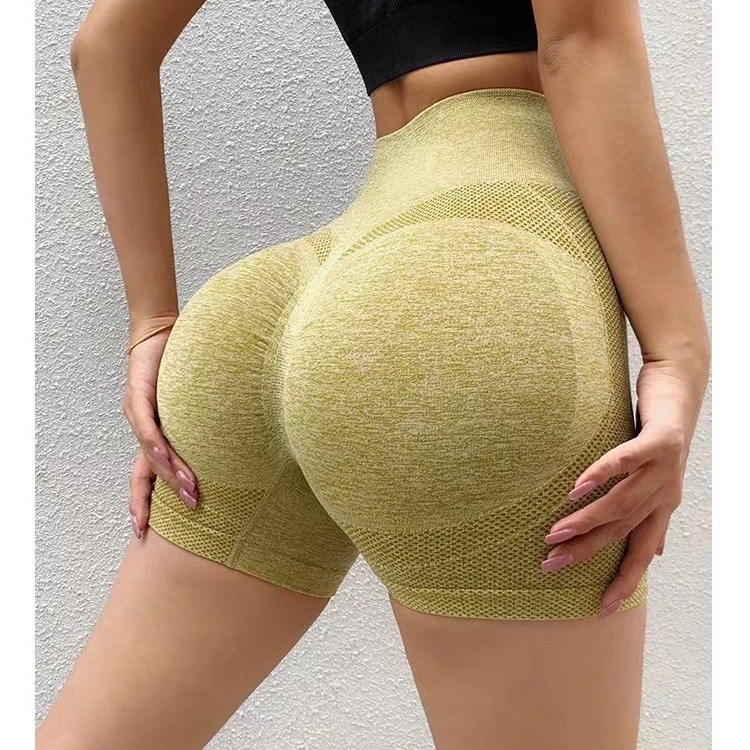 Cross-border smiley face honey hip shorts women's high waist quick-drying seamless tight hip three-point fitness pants sports yoga shorts