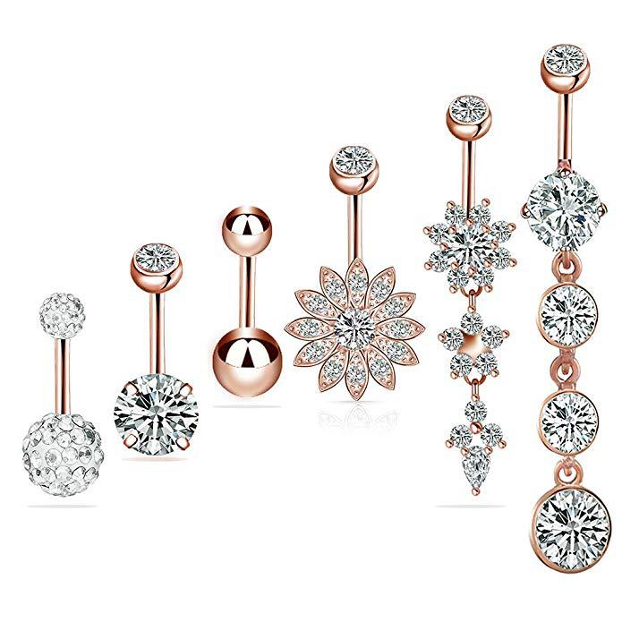 wish Amazon Foreign Trade AliExpress Explosions Six-Piece Set Rose Gold Belly Button Piercing Belly Button Piercing Jewelry