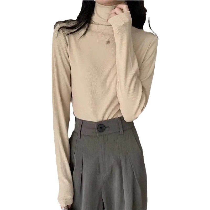 Warm Double-Sided Velvet Base Shirt Women's Autumn and Winter Thickened High Collar Inner Long-Sleeved T-Shirt Self-Heating All-Match Top Trendy