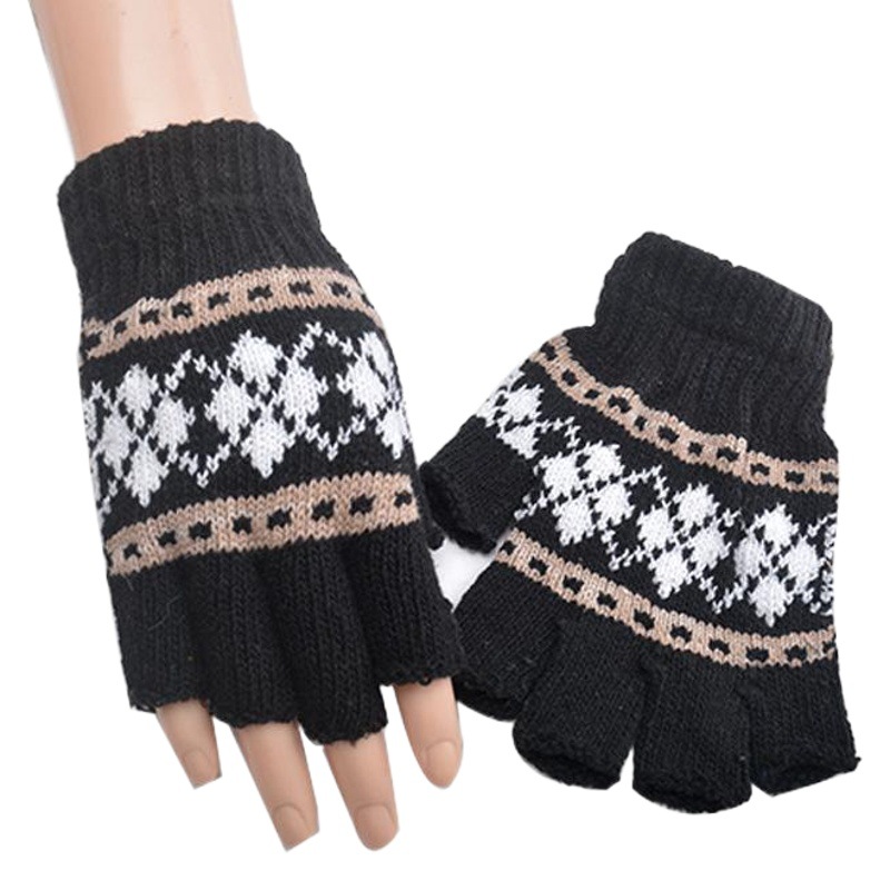 Picture of Autumn and winter new men's knitted half-finger gloves Jacquard five-finger riding warm open finger typewriter factory wholesale