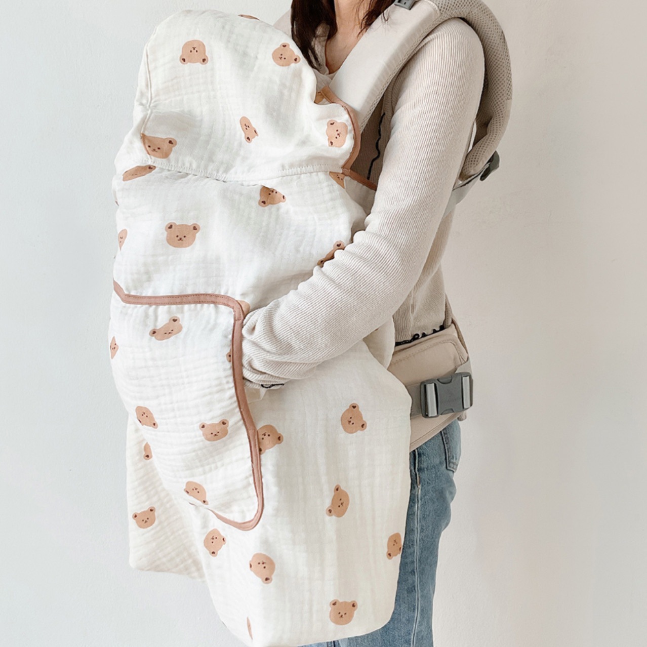 Picture of Korean Style Anti-mosquito Windproof Cloak Baby Blanket Waist Stool Blanket Hooded Baby Breathable Gauze Cloak Sunscreen Cover Blanket