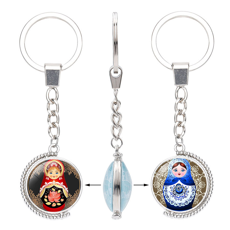 wish AliExpress new metal pendant Russian doll double-sided rotating crystal pendant key ring