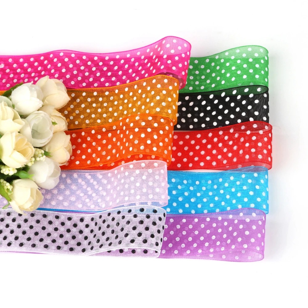 New 2.5cm Printed Dot Snow Yarn Belt Eco-Friendly Printed Transparent Ribbon DIY Handmade Gift Packaging Ribbon