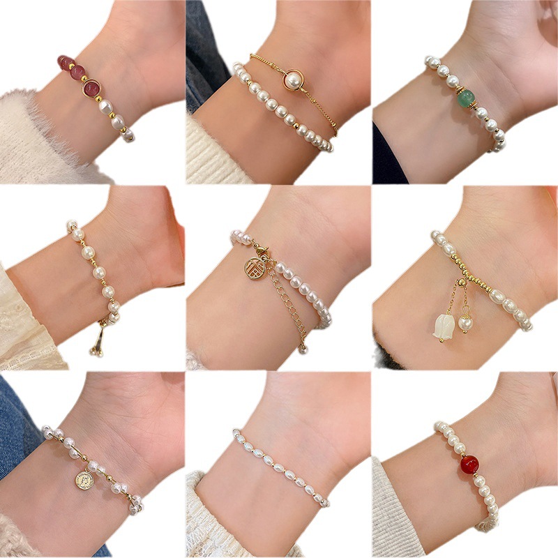 ins style pearl bracelet girls retro niche temperament beaded bracelet High sense couple girlfriends bracelet wholesale