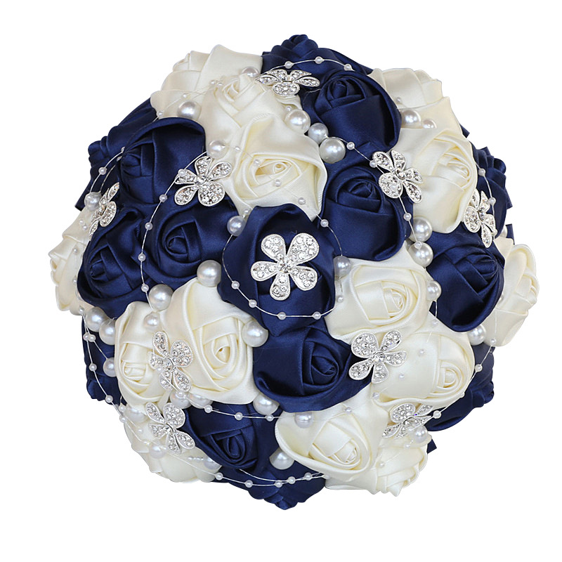 Picture of European and American Super Beautiful Ribbon Flower Wedding Supplies Bride's Hand-held Flower Five-flower Beaded Hand-held Flower Wedding Supplies Hand-held Flower