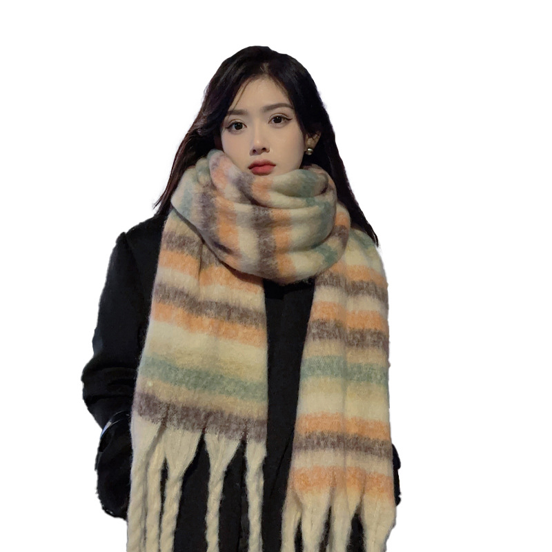 Picture of New Style Striped Mohair Plaid Scarf Women's Winter Warm Thickened Long Trendy Instagram Style Student Couple Scarf