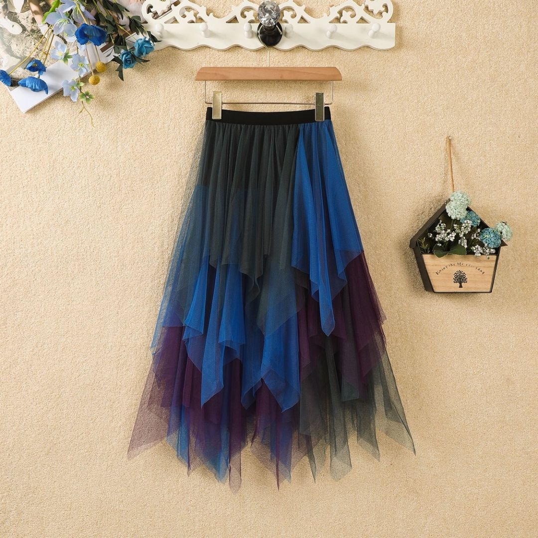 Picture of Irregular Mesh Skirt Women's Mid-length 2025 Spring New Veil Skirt High Waist All-match Slimming Skirt