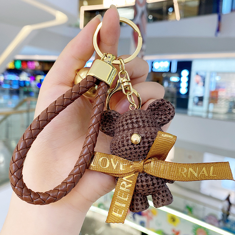 Picture of Cute Cartoon Wool Bear Keychain Women's Exquisite Couple Car Hanging Ornaments Ins Schoolbag Pendant Doll Doll