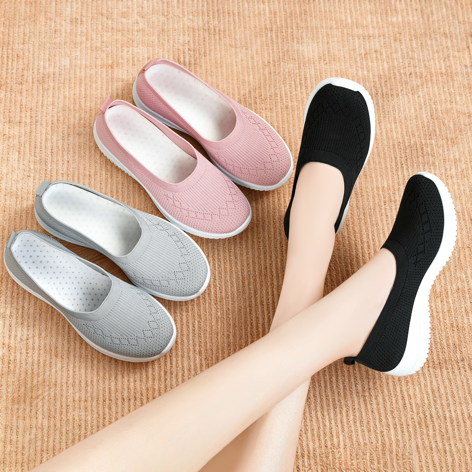 Picture of Women's Shoes 2025 New Style Breathable Fly-Knit Casual Shoes Soft Sole Large Size Cloth Shoes Lightweight Slip-On Mom Shoes