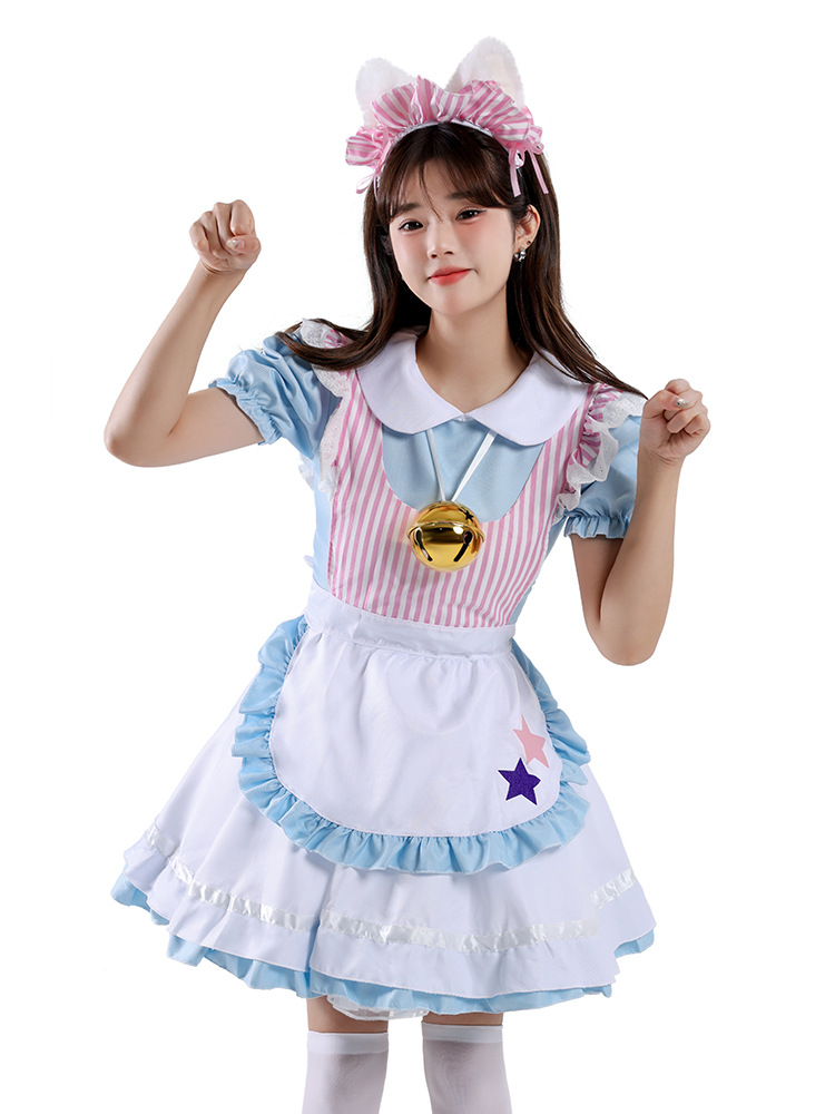 Picture of Japanese Style Cute Blue Sexy Cat Maid Outfit Lolita Dress Cafe Maid Outfit Work Uniform Outfit