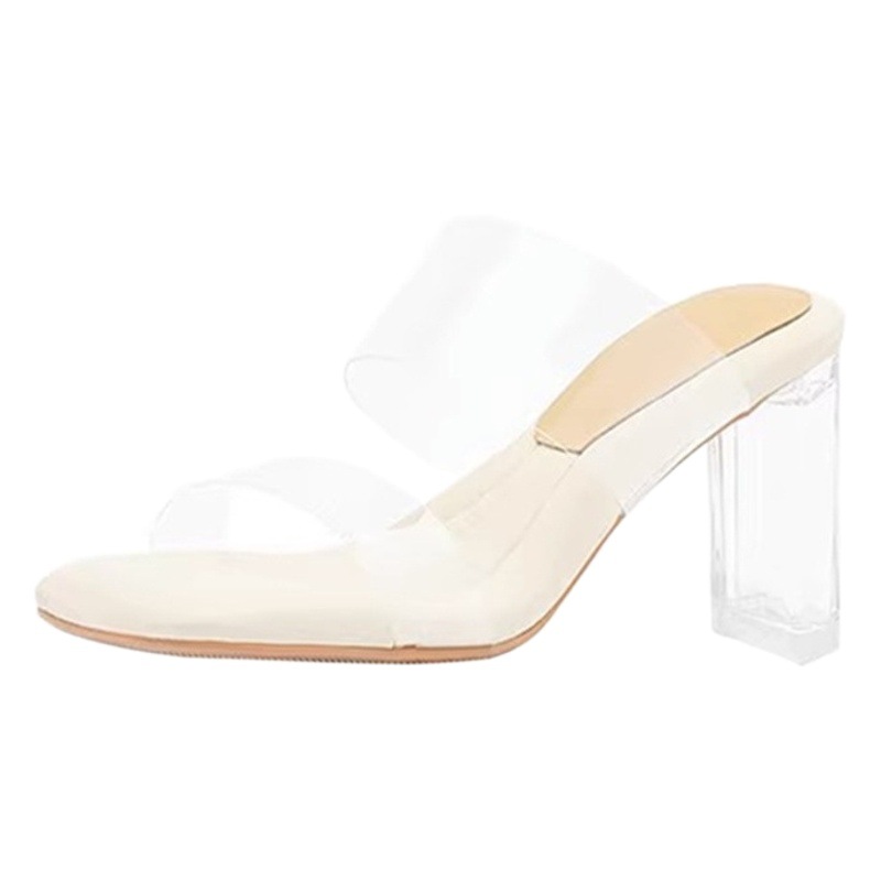 Fairy-Style Transparent Sandals for Small Women, High-Heeled Shoes That Are Not Tiring for Feet, Crystal Sandals and Slippers for Outer Wear, Large Size Shoes