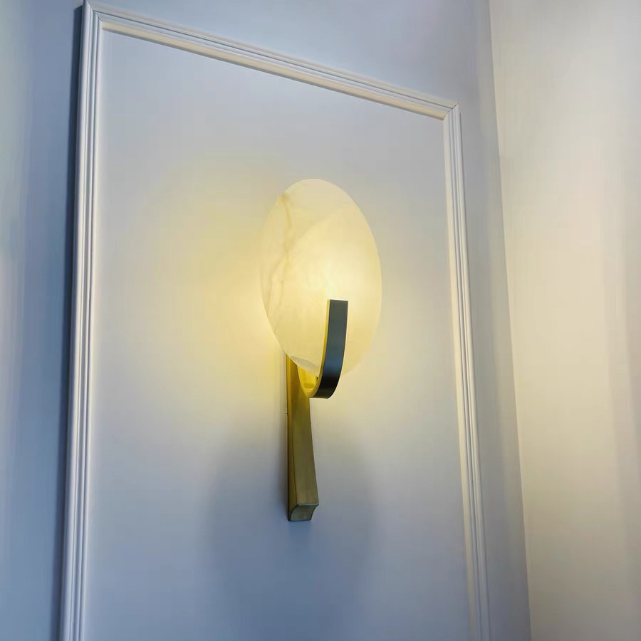 Picture of Cross-border Nordic Designer All Copper Stone Wall Lamp Light Luxury Villa Living Room Aisle Corridor Entrance Background Wall Lamp