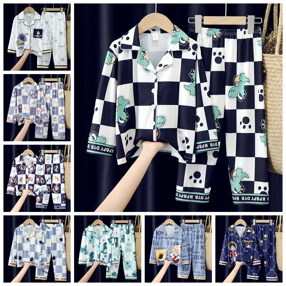 Children's Pajamas Boy's Long Sleeve Spring and Autumn Boy's Big Boy's Thin Girl's Baby's Home Clothes Cartoon Lapel Set