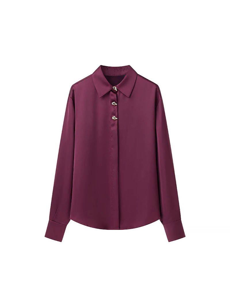 European and American style women's new gold row buckle silk satin texture shirt top 2138748