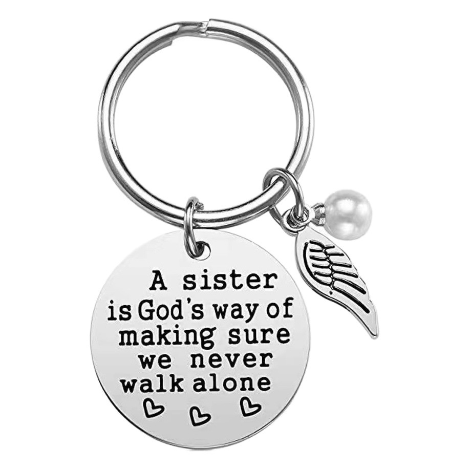Girlfriend Pearl wings key chain Not Sisters By blood good Sisters stainless steel key chain