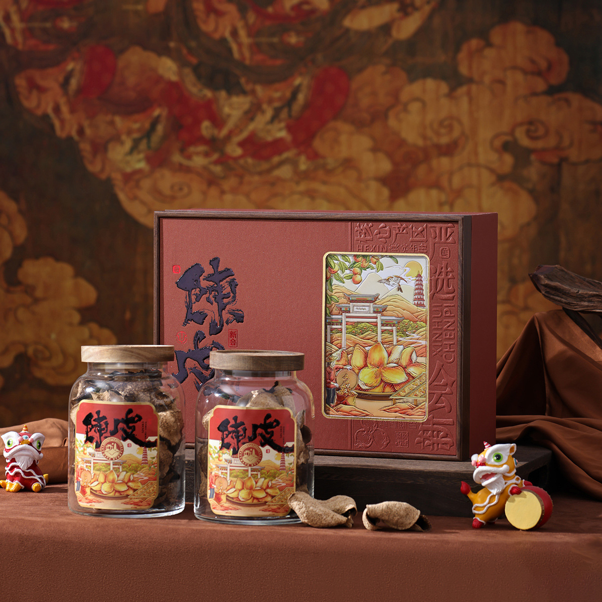 Tea packaging ancient rhyme 2025 Xinwill tangerine peel double glass bottle sealed jar 200 grams gift box empty box high-end