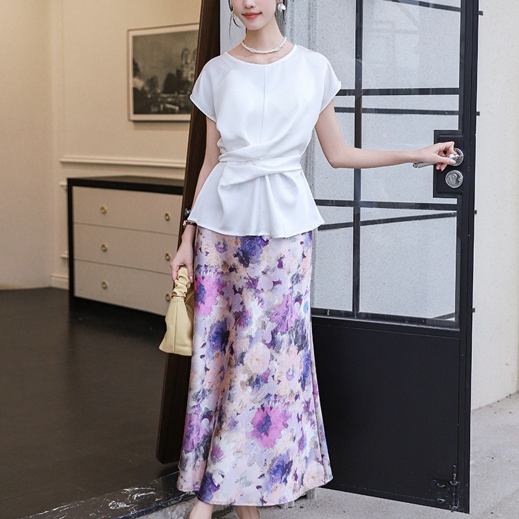 Fei Yuan Vintage High Waist Oil Painting Printed A- Line Skirt Holiday Style Long Skirt Acetic Acid All-Match Slim Look Spring and Summer Skirt