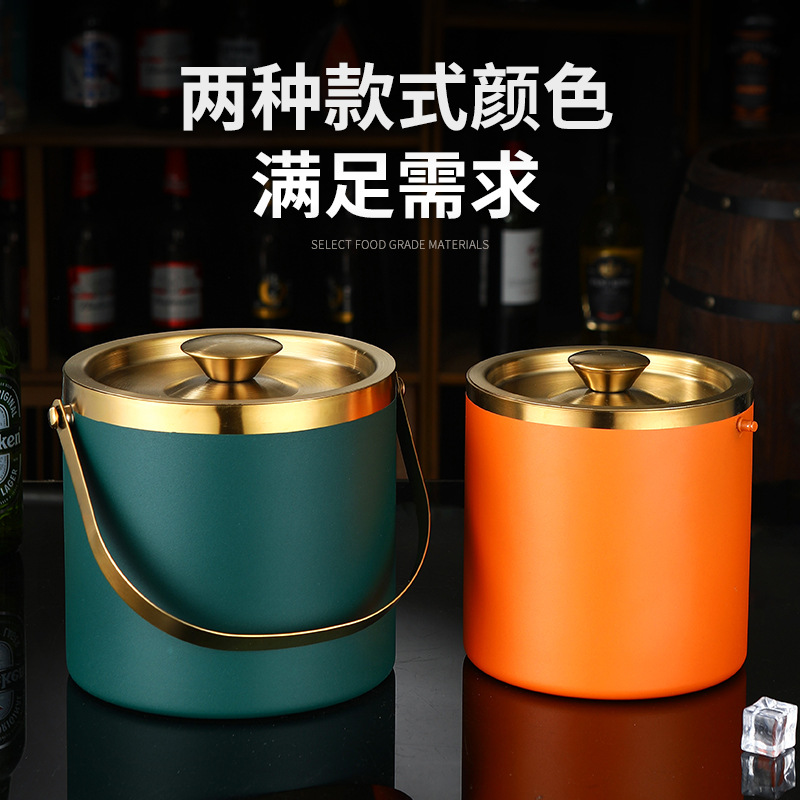 Picture of Amazon Stainless Steel Double-Layer Ice Bucket Bar Champagne Red Wine Beer Commercial Ice Bucket Stainless Steel Bucket