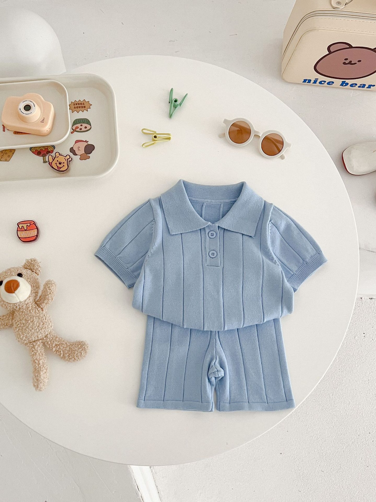 Picture of Ins Korean Style 2025 Spring and Summer Baby Children's Baby Ice Silk Knitted Sweater Thin Summer Top Pants suit