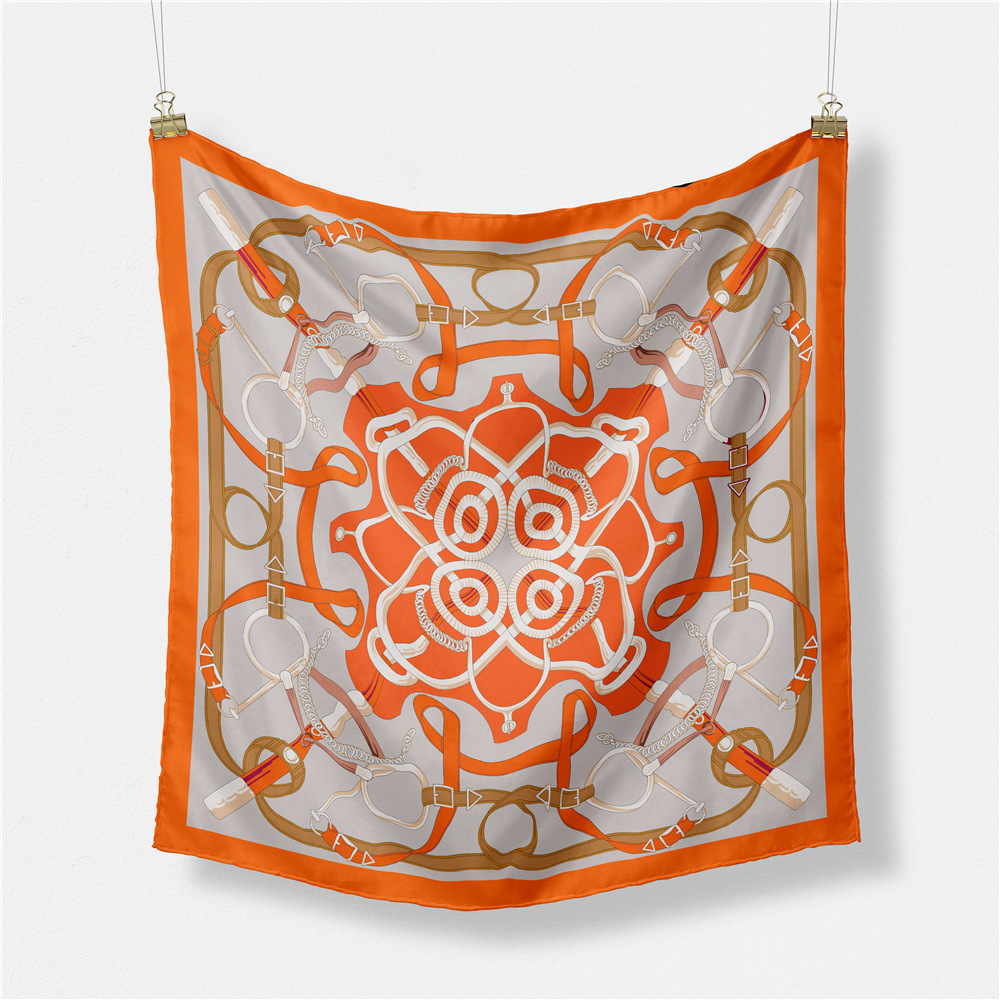 Picture of New 53cm Fashion Small Square Scarf Taiwan Version Printed Twill Satin Machine Fine Rolled Edge Women's Scarf Headscarf Wholesale