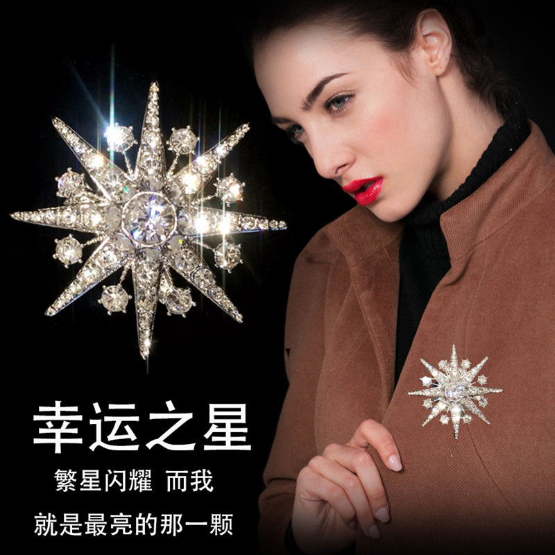 Picture of Japanese and Korean New Brother Star Brooch Bamang Star Diamond Snowflake Brooch Full Diamond Counter Same Pin Jewelry Women