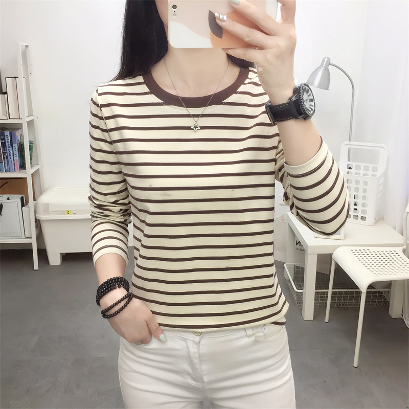 Picture of Striped T-shirt Women's Long Sleeve Top Early Autumn 2024 New plus size Loose Slimming Base Shirt Striped T-shirt