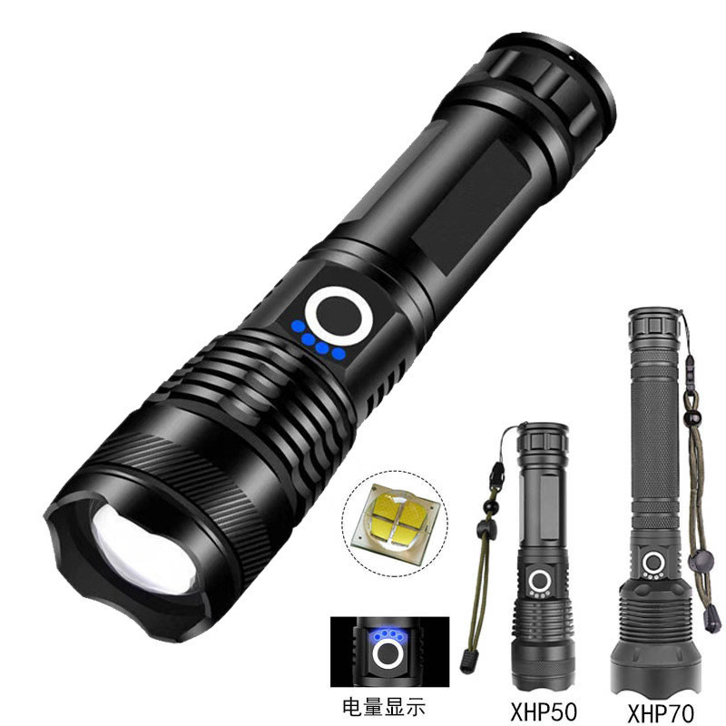 Telescopic zoom P50 strong long-range flashlight cross-border new aluminum alloy USB rechargeable outdoor lighting flashlight
