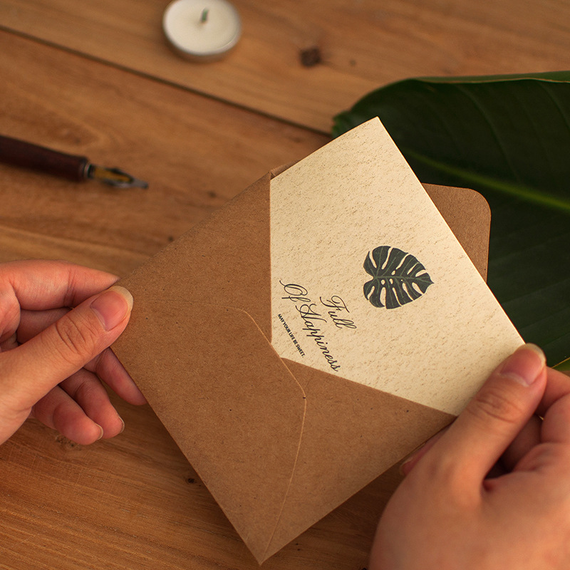 Picture of Vintage Simple Send Teacher Greeting Card Folded Holiday Birthday Thanksgiving Greeting Card Business Message Card Envelope suit