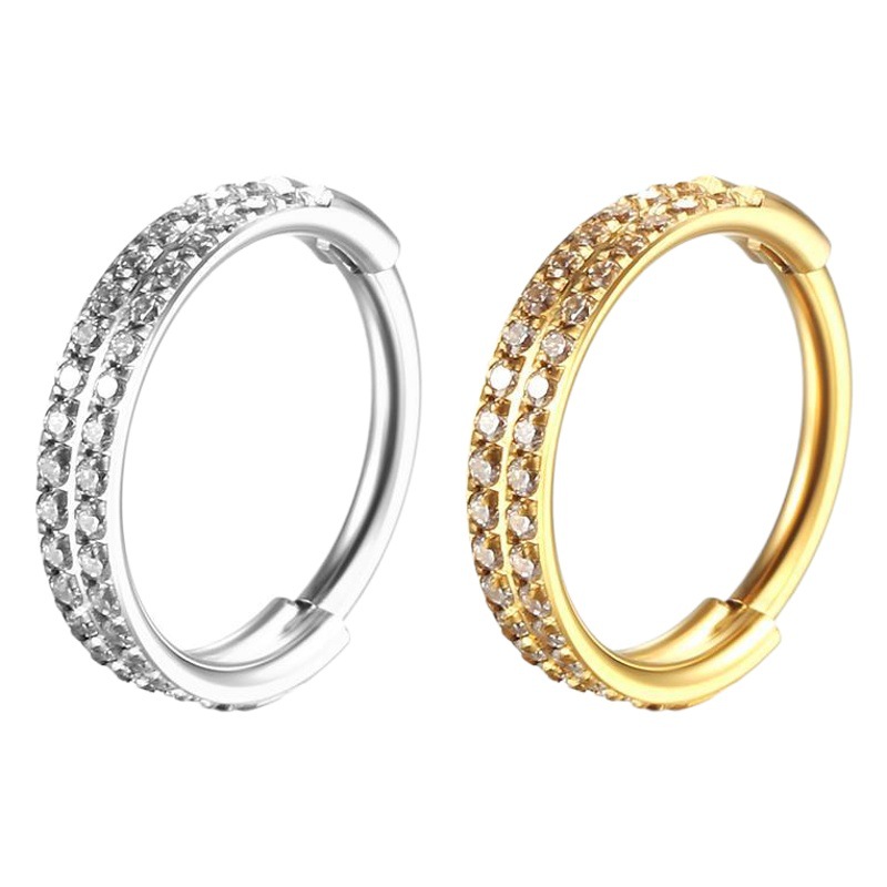 Cross-border trade high-grade new product G23 titanium bottom two rows of stone-inlaid nose ring closed ring titanium alloy closed ring nose nail