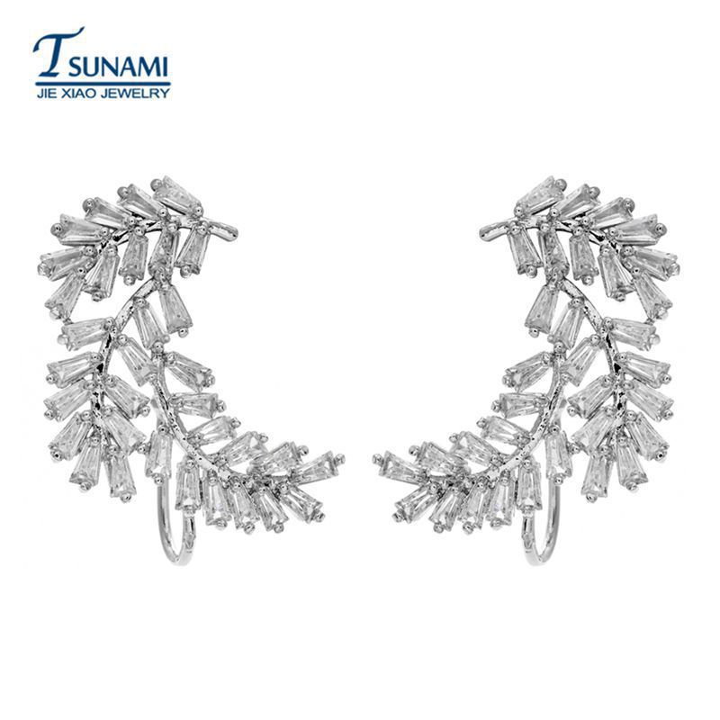 Picture of World Xiao jewelry European and American temperament fashion plant leaf zircon earrings manufacturers directly supply cross-border e-commerce wholesale earrings