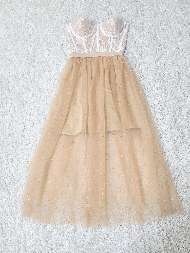 Picture of Independent station cross-border Women's lace hem mesh stitching dress tube top elastic bandage prom evening dress