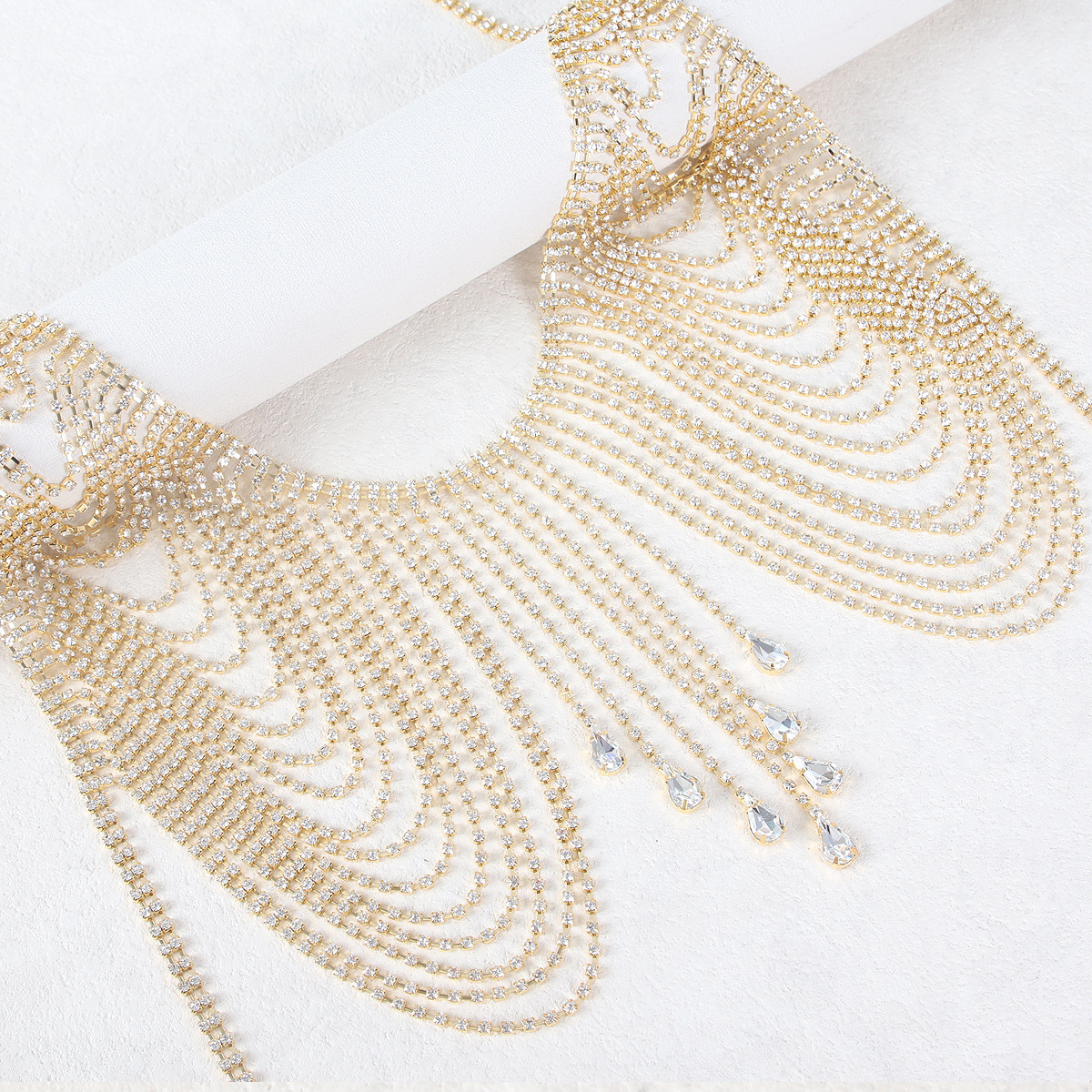 Picture of Cross-border fashion new chest chain European and American style exaggerated shiny full diamond tassel bikini nightclub body chain accessories