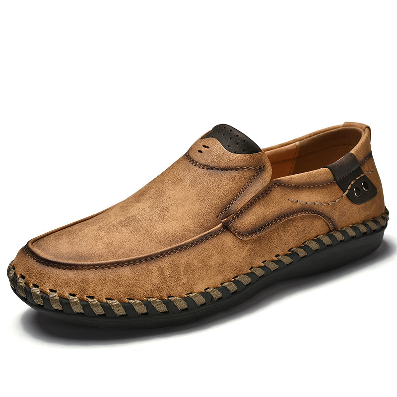 Casual Men's Shoes, Hand-Sewn Men's Shoes, Summer Soft-Soled Breathable Casual Large Size Lazy Driving Shoes, Korean Style Beanie Shoes