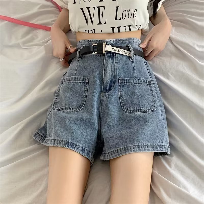 Light Color Wide Leg Jeans High Waist A- Shed Shorts Women's Loose Slim Look Thin Summer Fashionable Denim Shorts