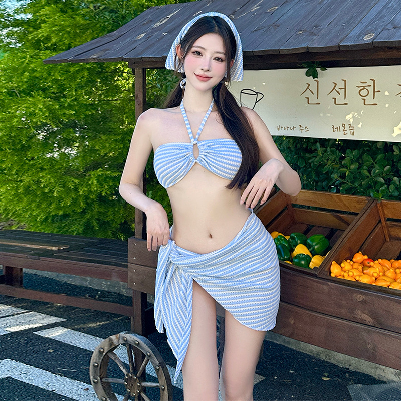 2025 New Style Split Swimsuit Women's Summer Sweet Girl's Bikini Four-Piece Set Flesh-Covering Slimming Seaside Vacation