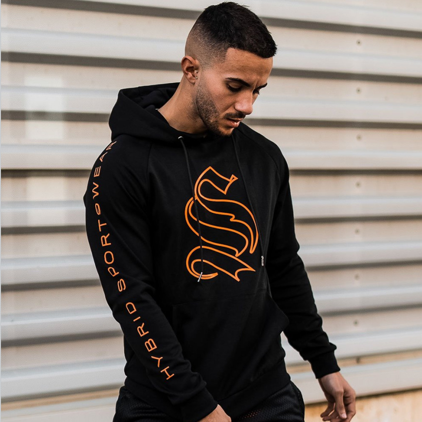 New 2021 Autumn Muscle Sports Fitness Hooded Sports Sweatshirt Men's Running Training Stretch Slim Long Sleeve