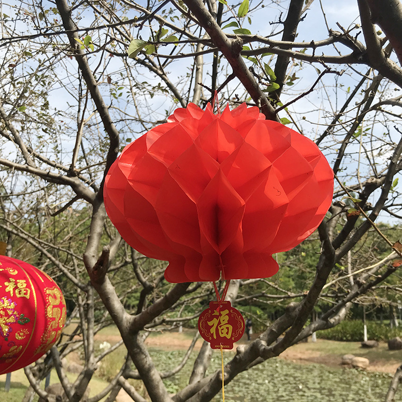 Picture of New Year's Day New Year Wedding Festive Folding Paper Lantern Opening Holiday Outdoor Decorative Plastic Red Paper Small Lantern Wholesale
