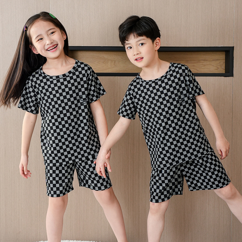Picture of Children's pajamas boys' summer thin ice silk short-sleeved homewear boys' middle and big children girls' summer homewear