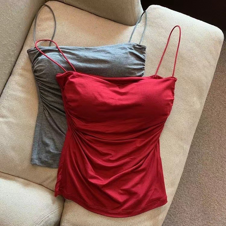 Hot girl pure desire pleated camisole women's summer thin shoulder strap inner wear sweet and spicy style sleeveless small top outer wear slimming
