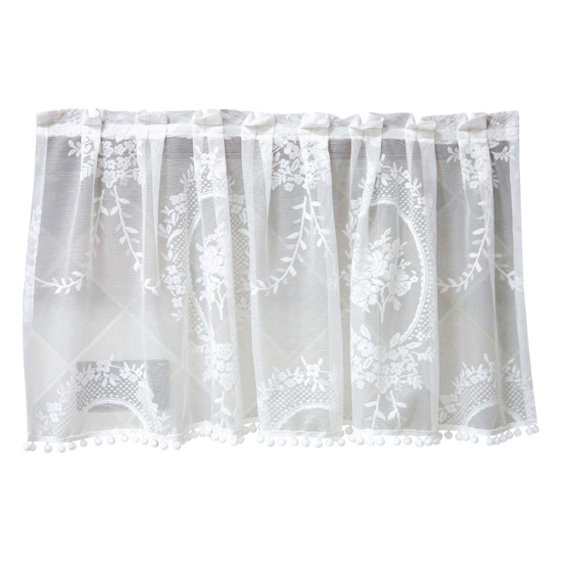 French Lace Velcro Small Half Curtain Short Curtain Gauze Curtain American Style Kitchen Bathroom Door Curtain Curtain Shelter Curtain Short