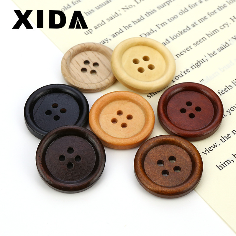 Picture of Cida manufacturers supply wood buttons 9mm -38mm four-eye fine edge buckle sweater round children's DIY accessories