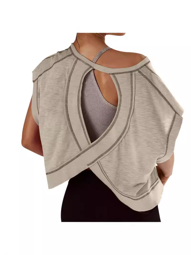 Amazon foreign trade new hollow small vest backless short sleeve loose outdoor cool clothes street trend T-shirt