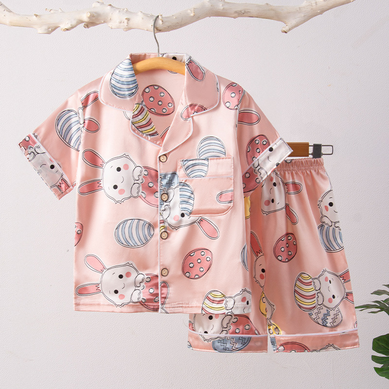 Picture of Children's Home Suit Summer Thin Boys and Girls Short-sleeved Cropped Pants Air-conditioning Suit 3-8 Children's Pajamas