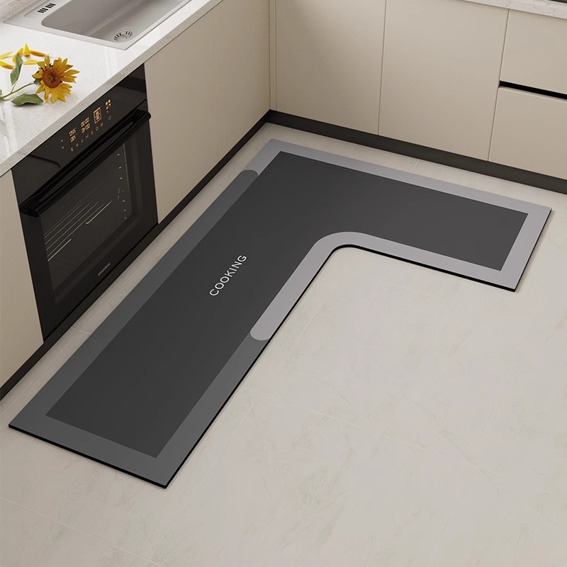 Simple Style Kitchen Floor Mat L-shaped Corner Diatom Mud Floor Mat Quick-drying Easy-care Foot Mat Whole Household Anti-slip Mat