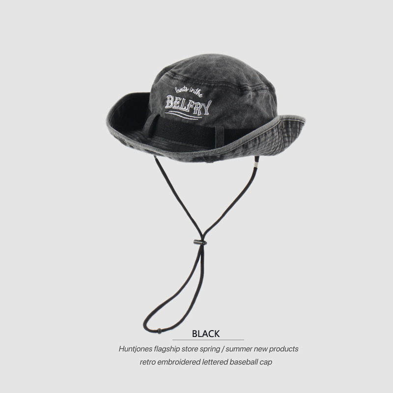 Picture of Japanese ins White Rose Pink Embroidered Fisherman Hat Children's Summer Sunshade Sunscreen Hat Outdoor Camping Hiking Hat