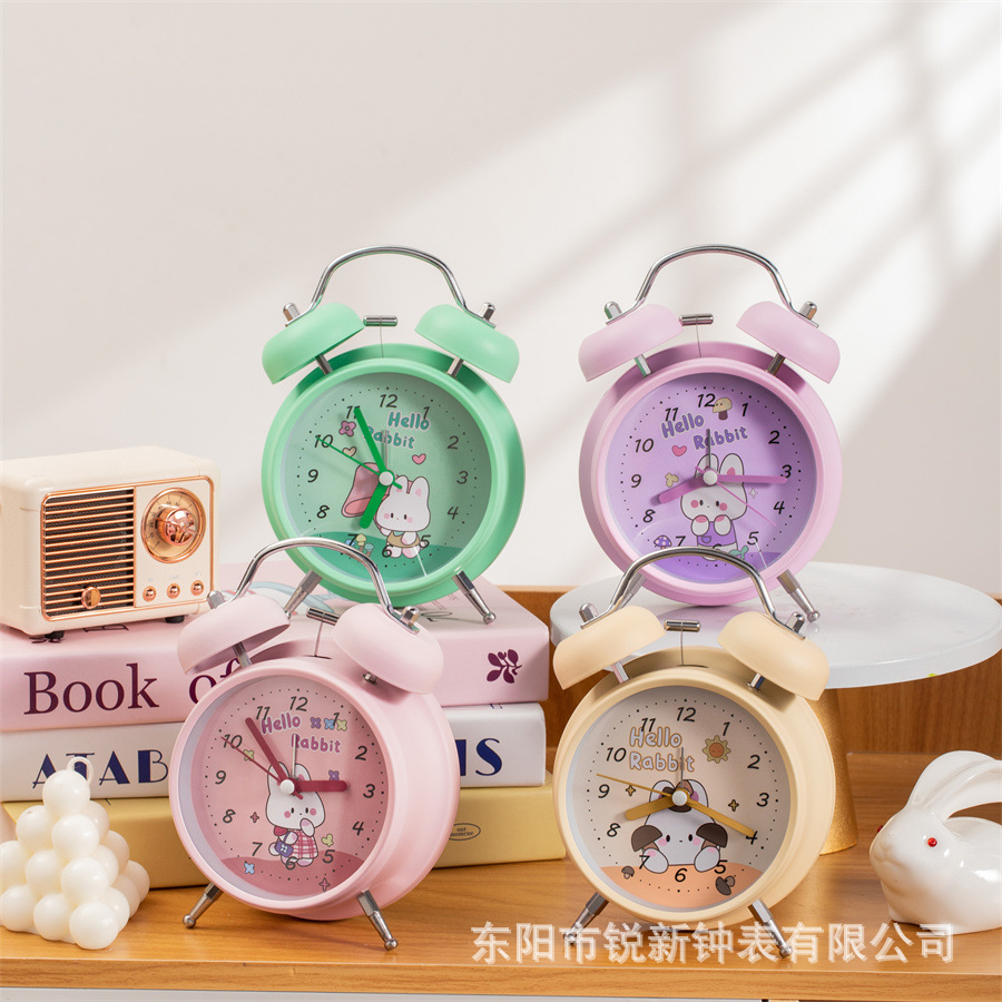 New Cute Cartoon Bell Alarm Clock Creative High Color Nightlight Mute Alarm Clock Bedroom Bedside Clock Ornaments