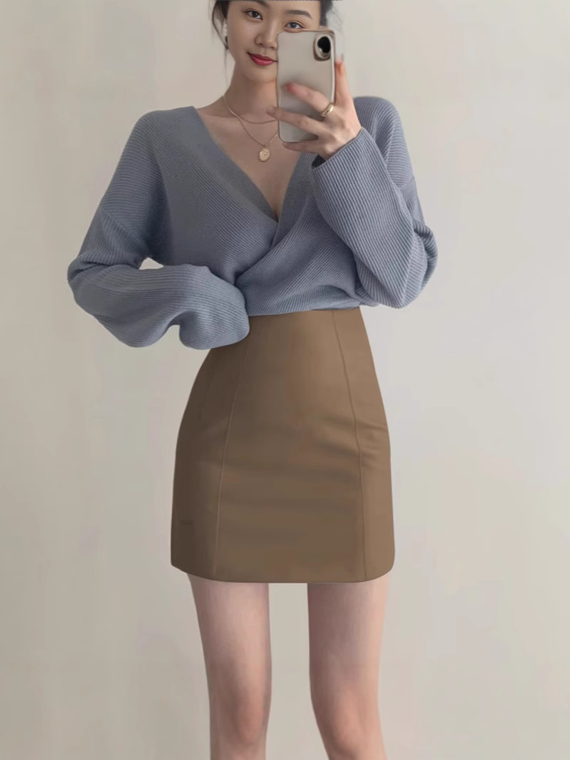 Leather Skirt Women's 2024 New Spring Autumn and Winter Short Skirt Skirt High Waist PU Skirt A- Line Skirt Irregular Hip Skirt