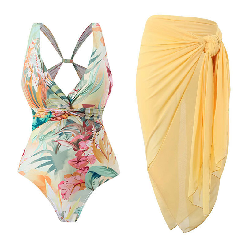2023 European and American New One-piece Swimsuit Women's Conservative Slim Vintage Printed Amazon Independent Station Hot Swimsuit